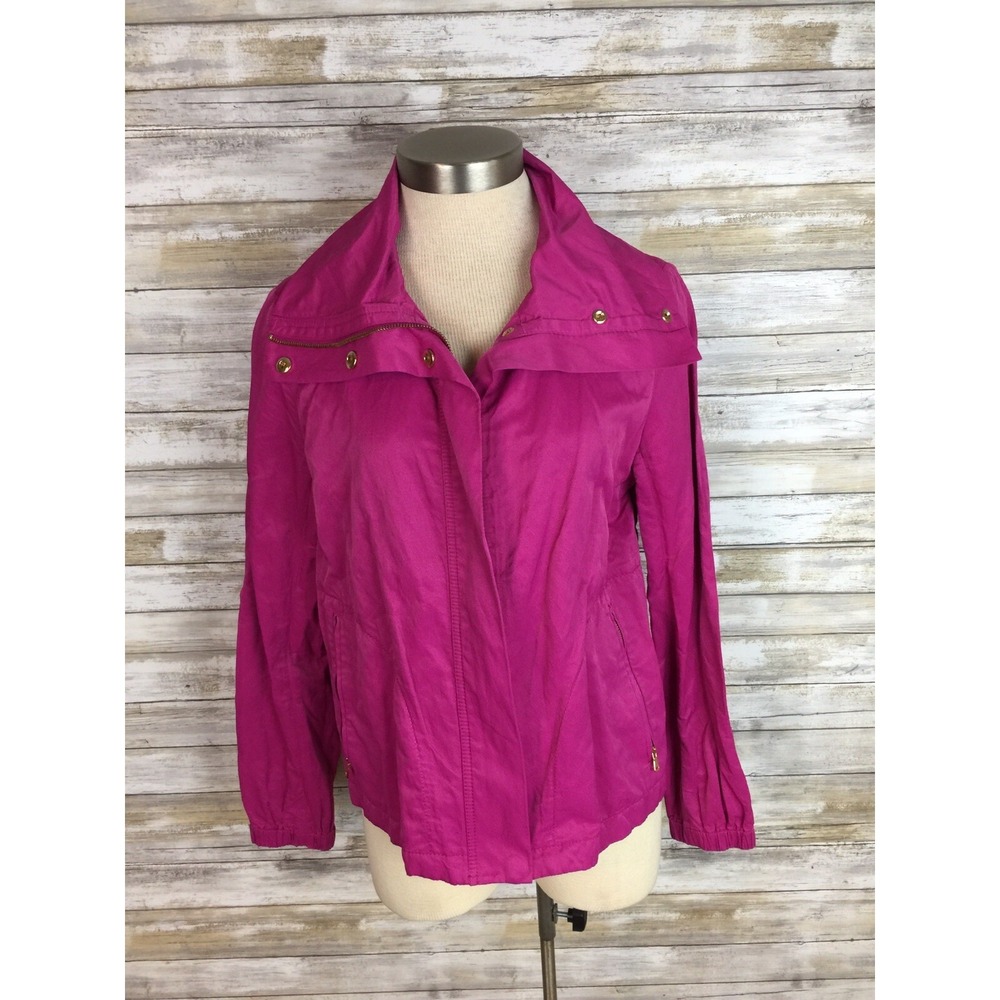 Talbots Slicker Jacket SZ 8 Fuchsia Pink All Weather Coat Jacket Crinkle Look